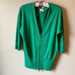 CAbi kelly green cardi zup-up